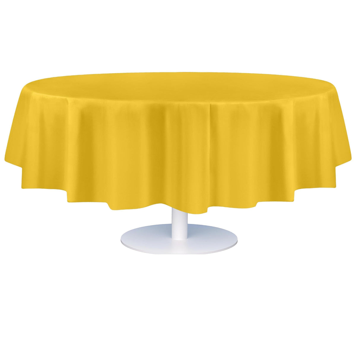 Grandipity 12-pack 84inch round yellow tablecloth full view showing wide coverage for events