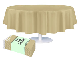 Grandipity 12-pack beige 84-inch round tablecloth for easy entertaining and clean setup.
