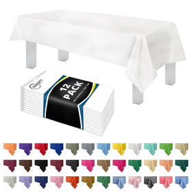Grandipity 12-pack white tablecloth covers a 54 by 108 inch table with sturdy 0.3mm thickness.