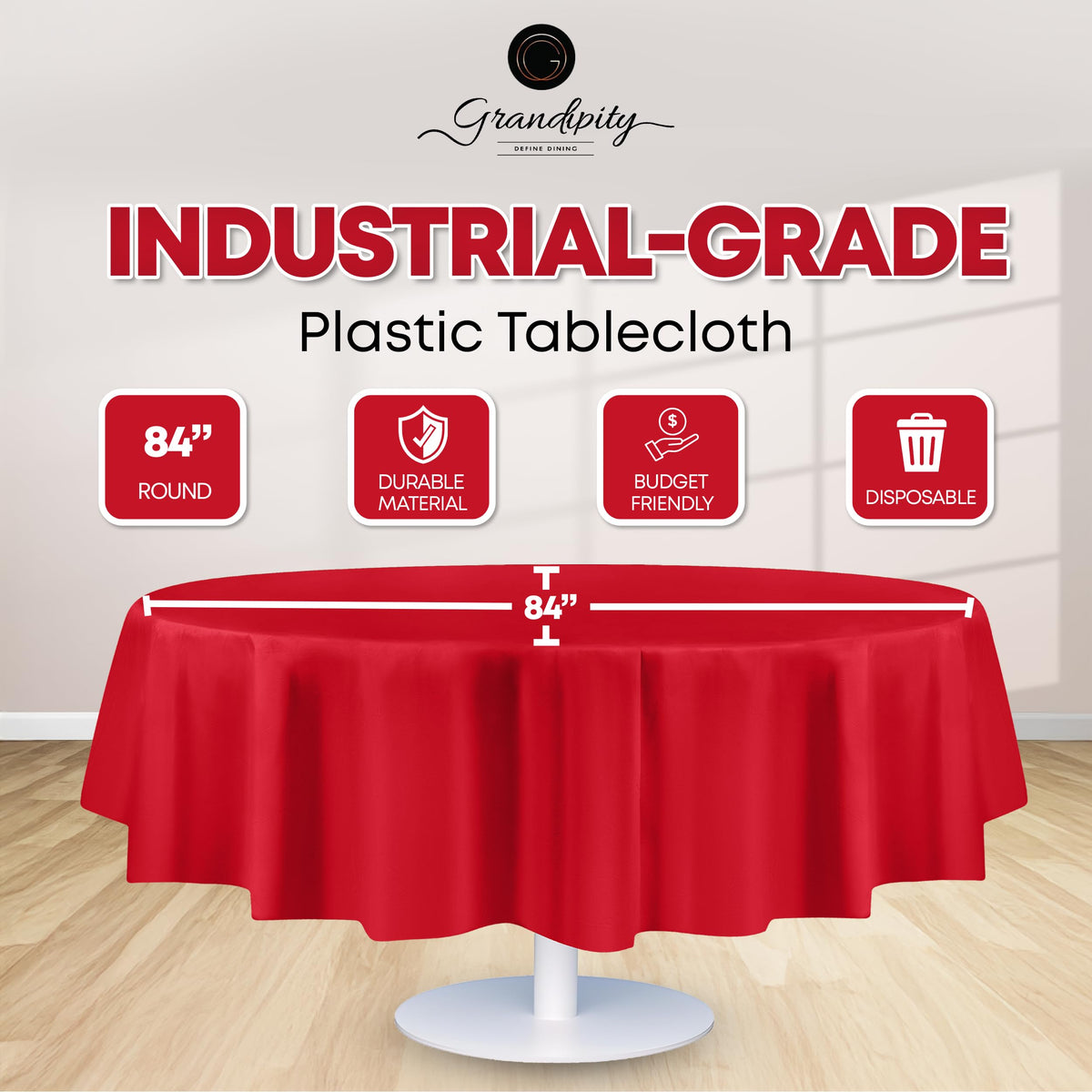 Grandipity fade and tear resistant red tablecloth for mess-free events.