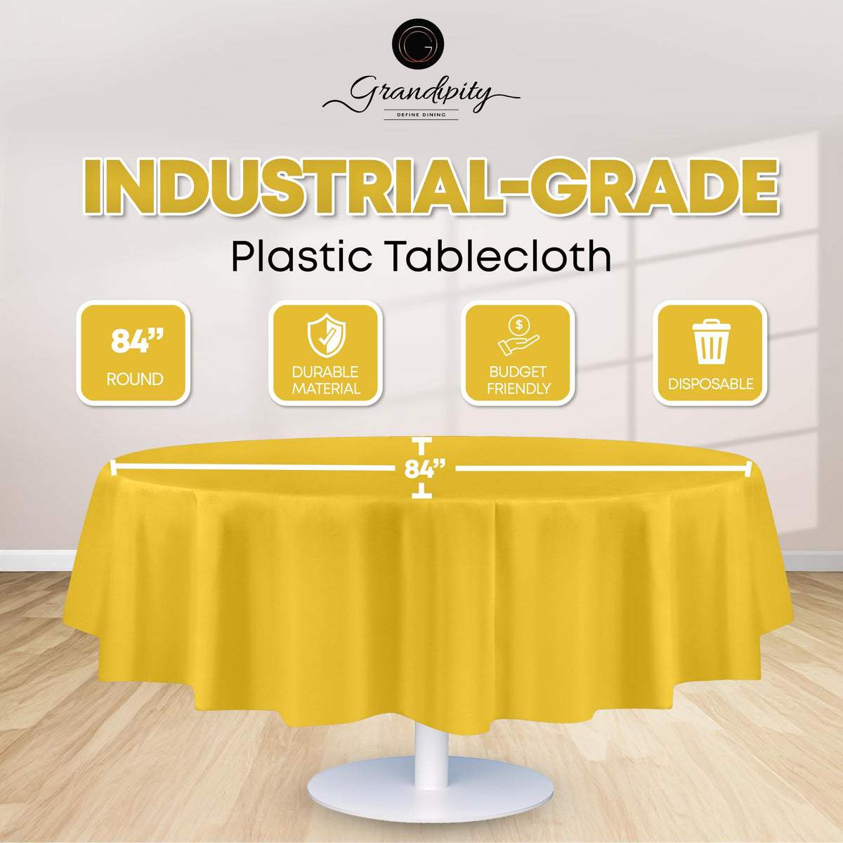 Grandipity 84inch yellow round tablecloth cut-to-fit design for smaller tables