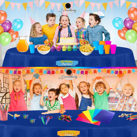 Grandipity blue round tablecloth, easy to cut to fit smaller tables.