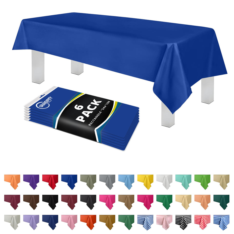 Grandipity blue 54x108 tablecloth protects surfaces during gatherings.