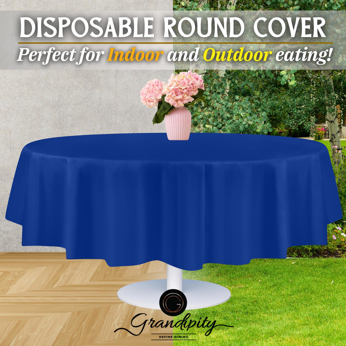 Grandipity blue tablecloth demonstrating quick cleanup after use