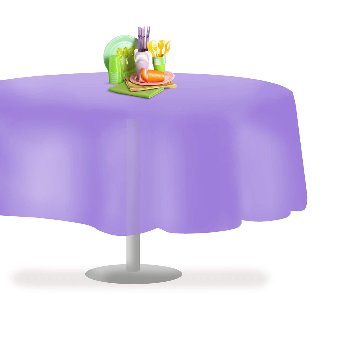 Grandipity cut-to-fit 84in tablecloth adapts to various round tables.