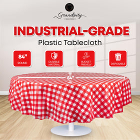 Grandipity disposable round tablecloth image highlighting easy cleanup after meals