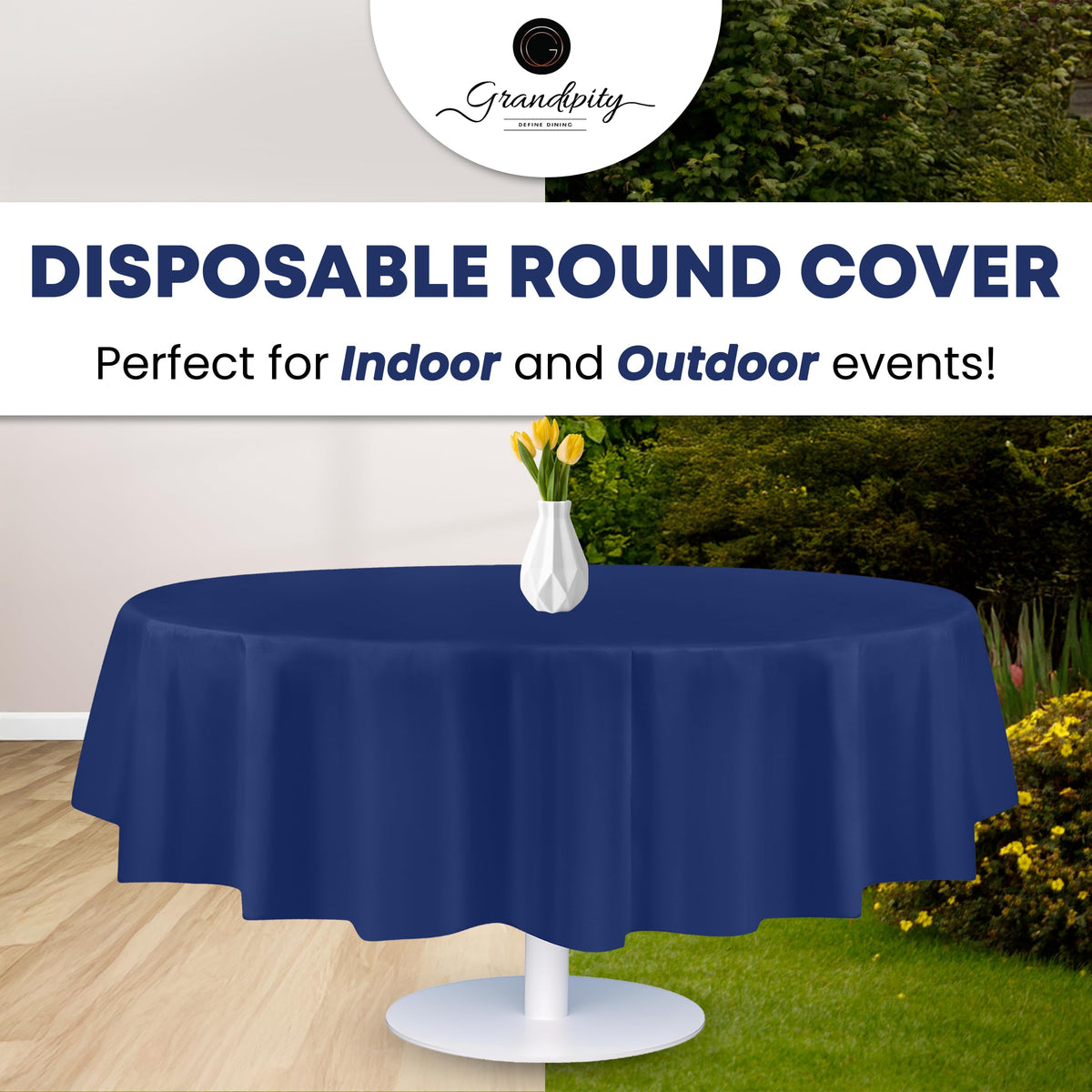 Grandipity navy blue disposable tablecloth for weddings and receptions with easy disposal.