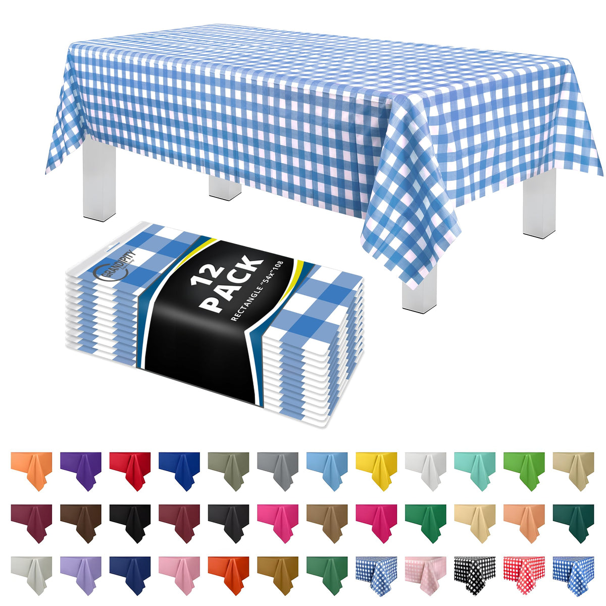 Grandipity picnic tablecloth 54x108 blue checkered protects tables from spills and stains