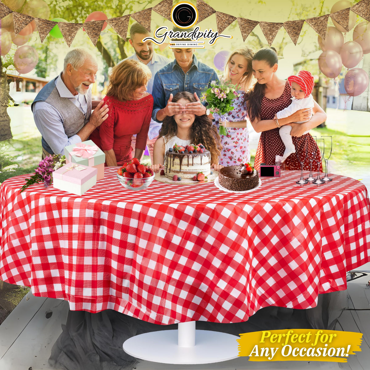 Grandipity red checkered party decoration on a round table