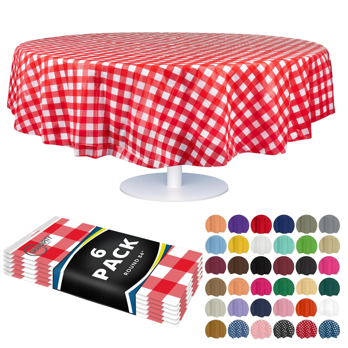 Grandipity red gingham round tablecloth 84in cover ideal for spills and quick cleanup