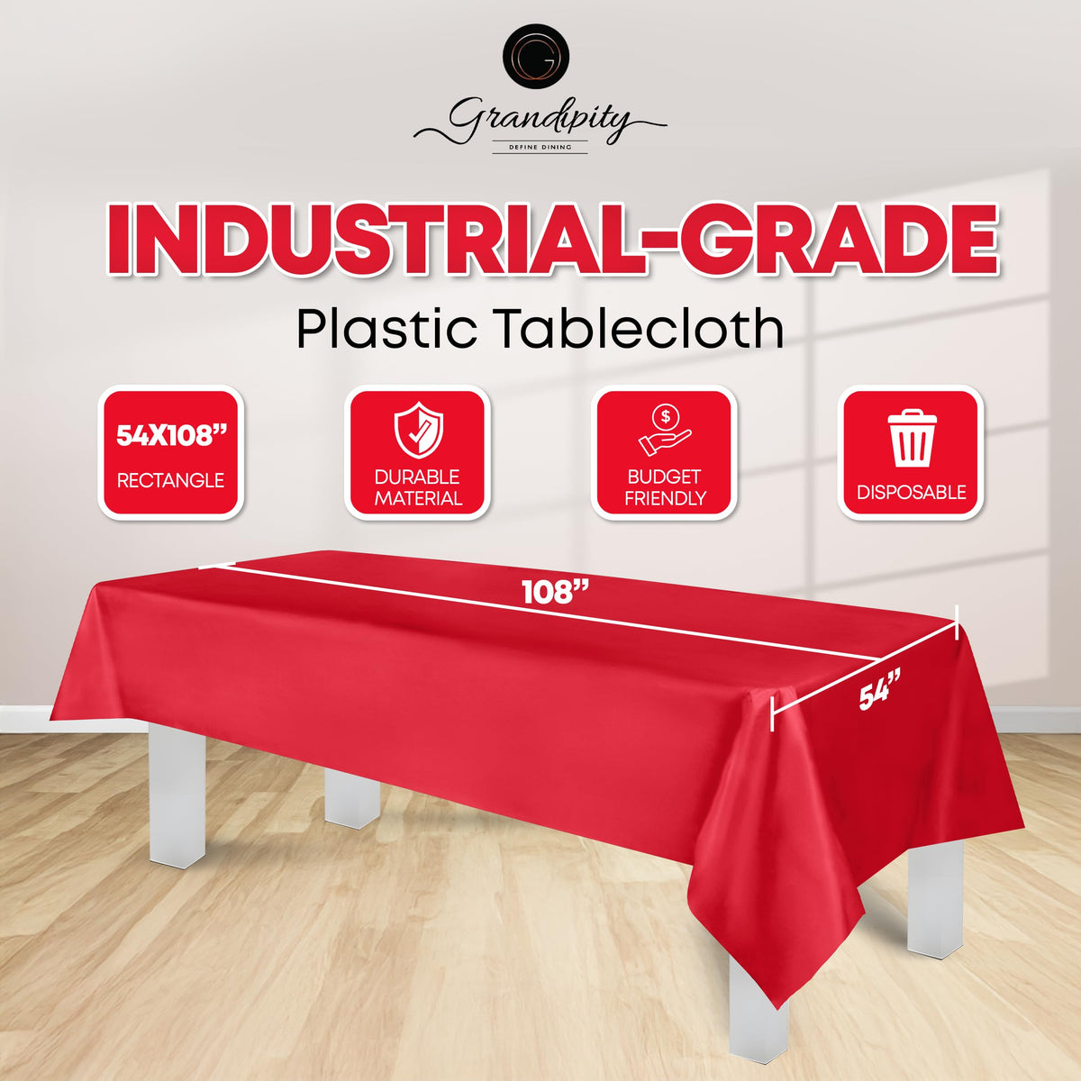 Grandipity red rectangle tablecloth on table during casual dining.
