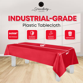 Grandipity red rectangle tablecloth on table during casual dining.