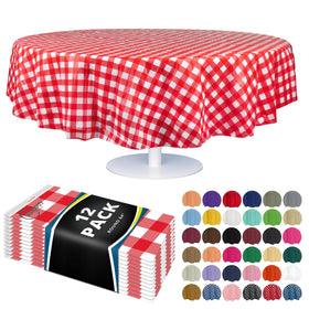 Grandipity round tablecloth 84-inch red checkered gingham closeup showing durable spill protection