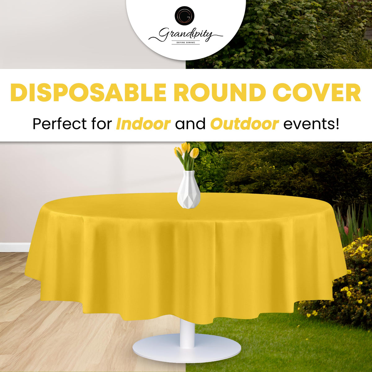 Grandipity yellow round tablecloth adds vibrant atmosphere for indoor or outdoor meals