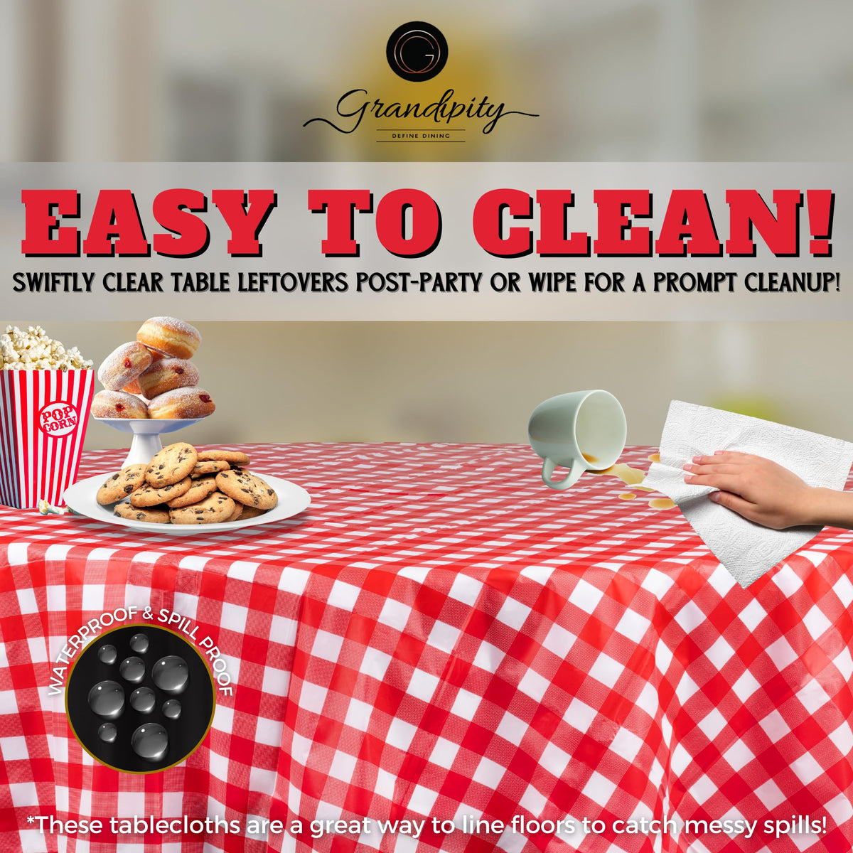 Grandipity round tablecloth cut-to-fit demonstration for smaller tables