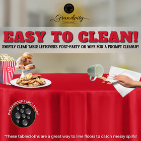 Grandipity easy-clean round tablecloth simplifies post-event cleanup.