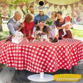 Grandipity round tablecloth rolls up neatly for storage and portability