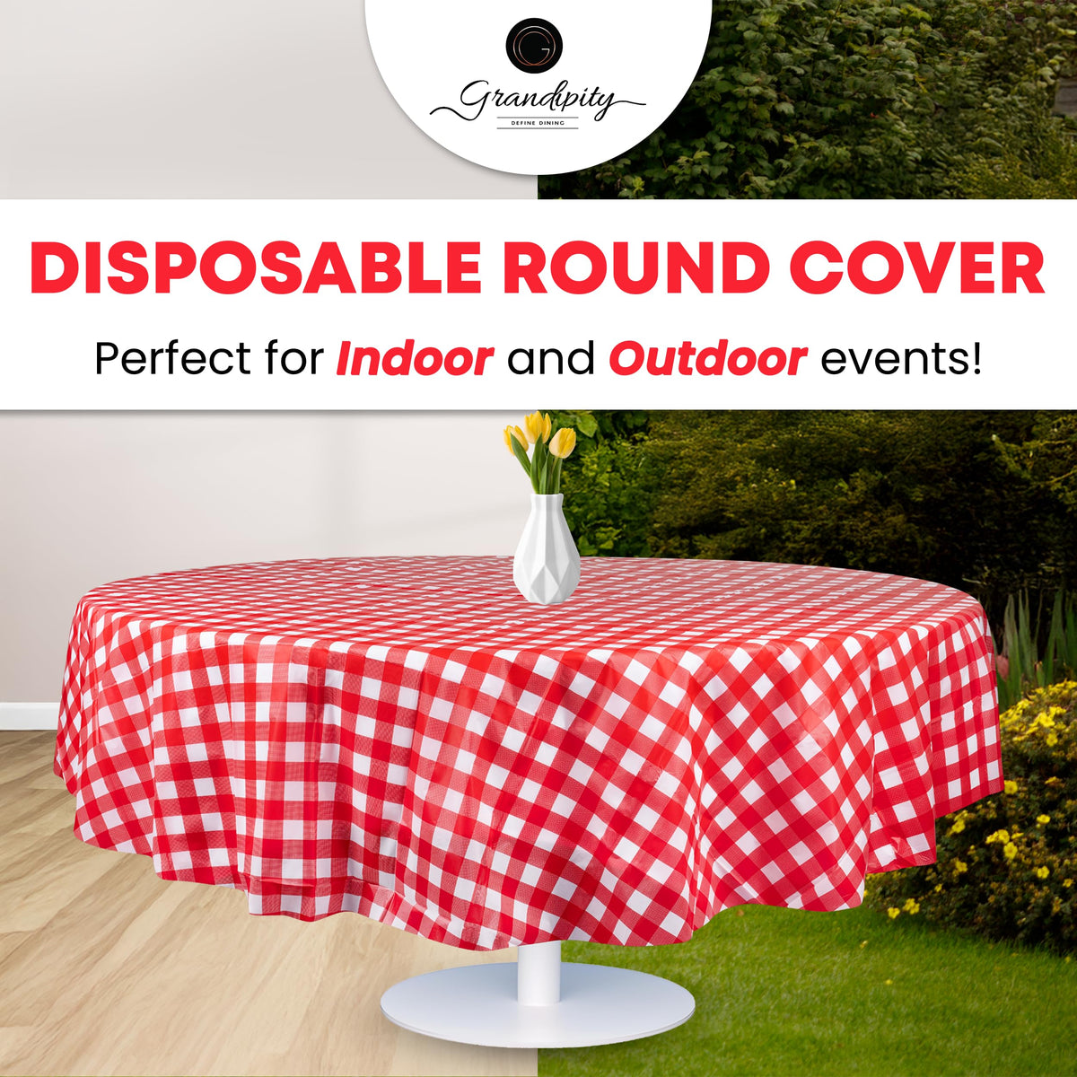 Grandipity round tablecloth 84-inch used in indoor outdoor setup