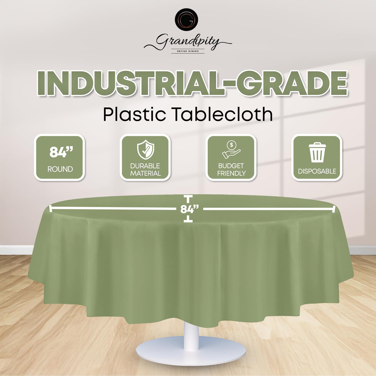 Grandipity sage green round tablecloth close-up showing fade resistance.
