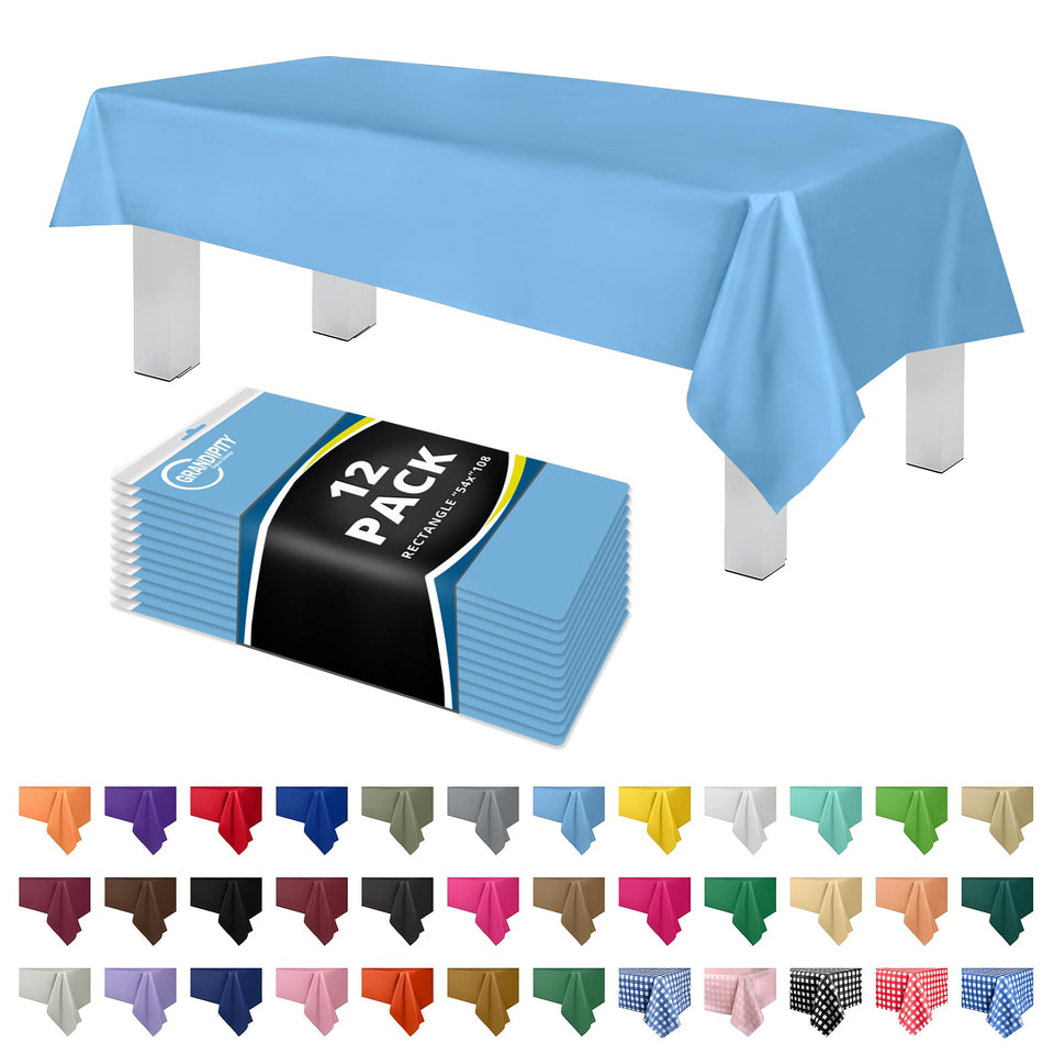 Grandipity sky-blue tablecloth folded for storage and quick setup