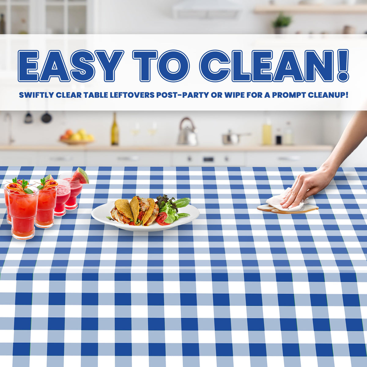 Grandipity disposable tablecloth blue checkered 54x108 simplifies post-event cleanup
