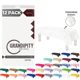 Grandipity white tablecloth ideal for casual meals and themed celebrations.