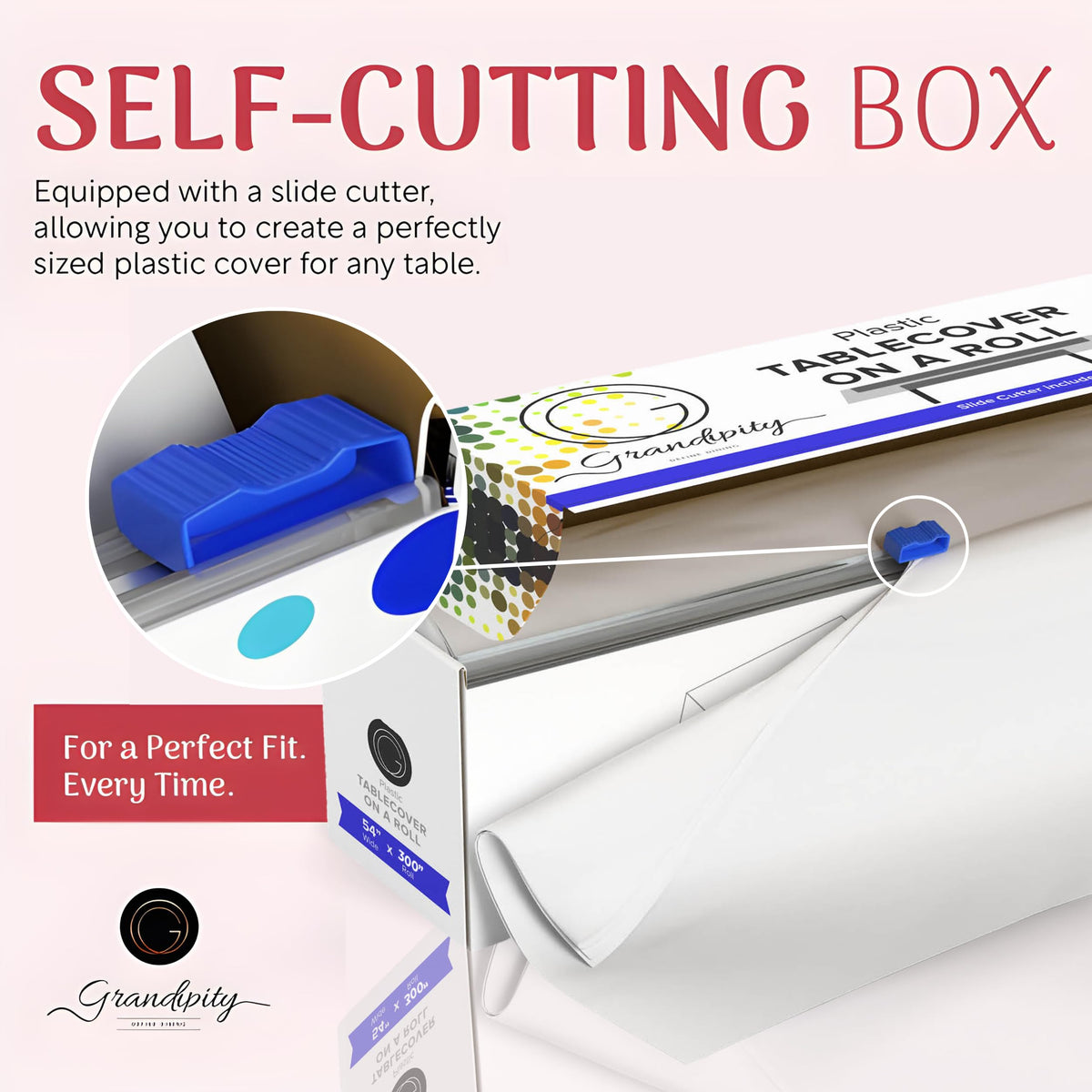 Grandipity tablecloth roll in cutter box for easy sizing and storage