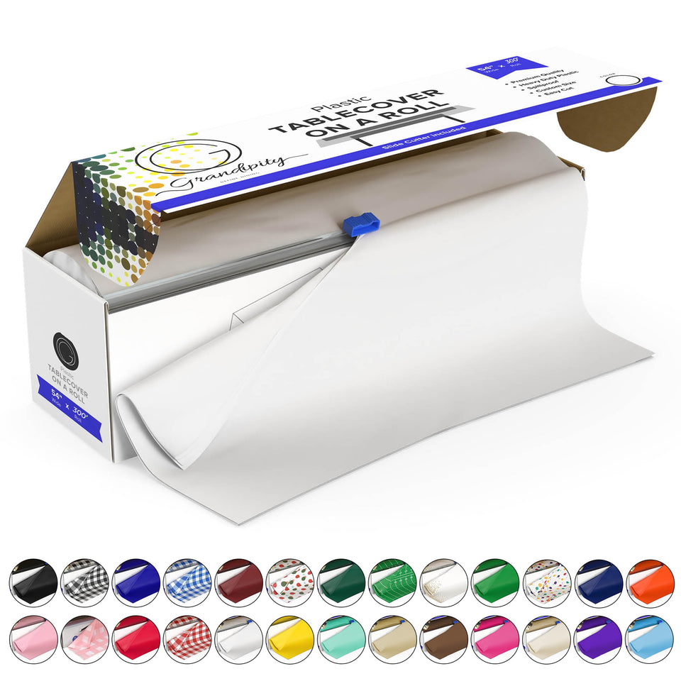 Grandipity tablecloth roll unrolled showing wide coverage for a table