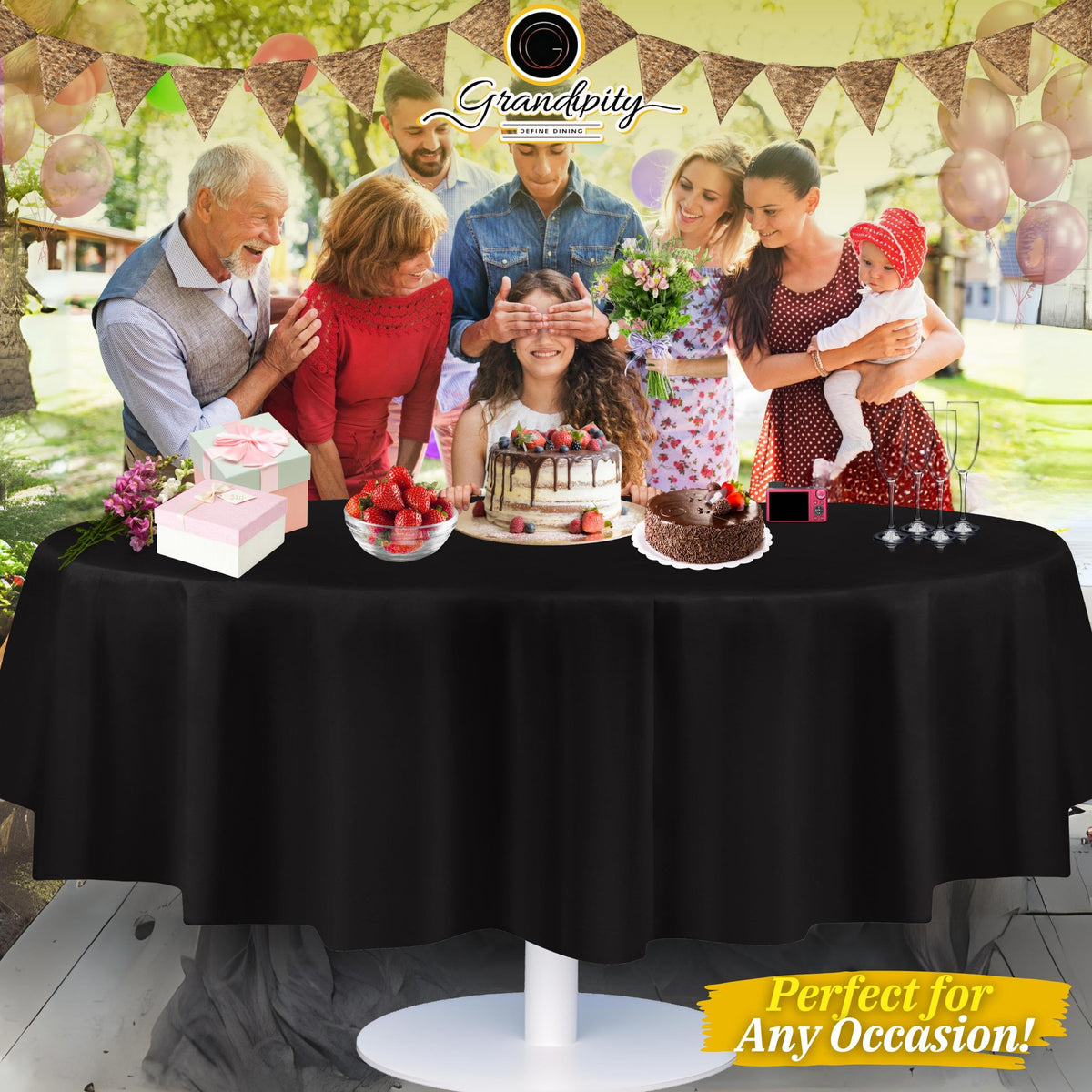 Grandipity tear-resistant edge keeps coverage during lively gatherings.