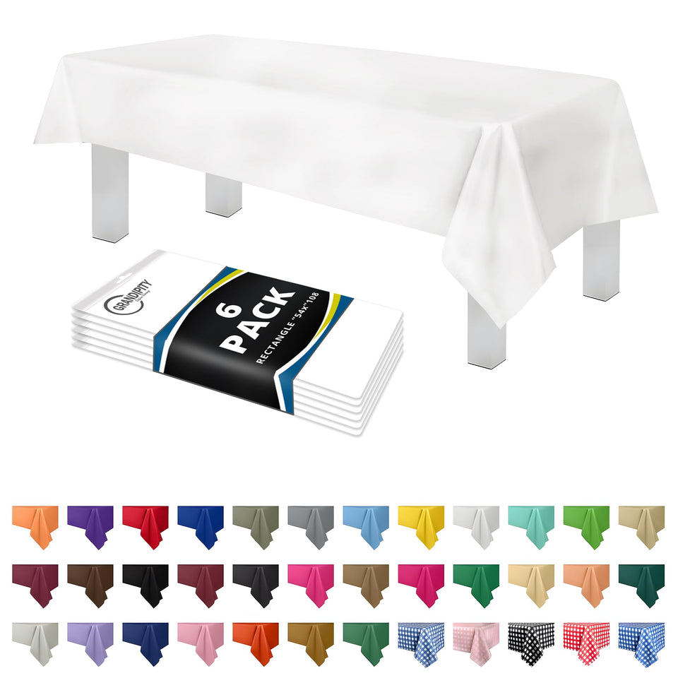 Grandipity white disposable tablecloth 54x108 for rectangle tables, quick setup.