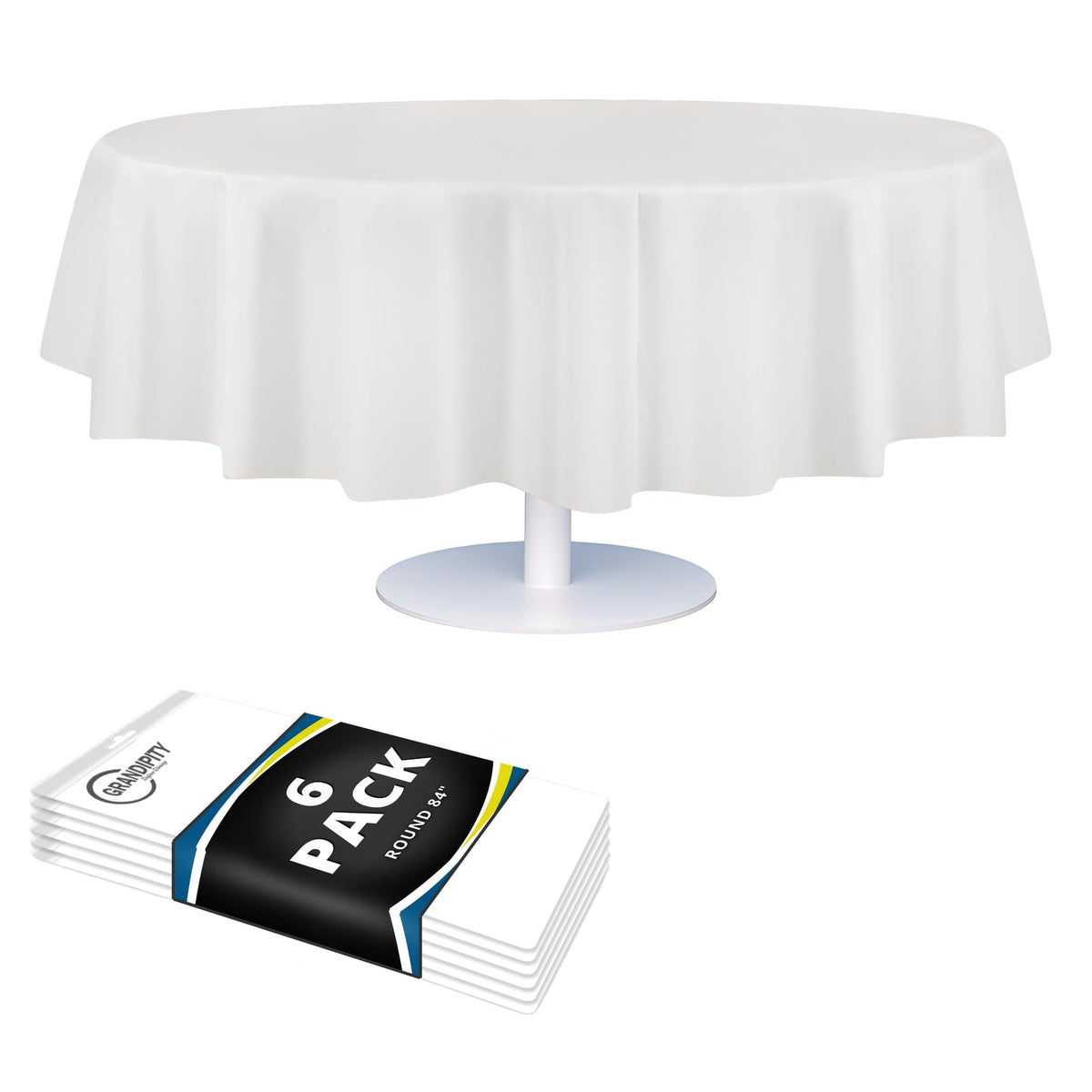 Grandipity white round tablecloth 84in protecting surfaces at parties