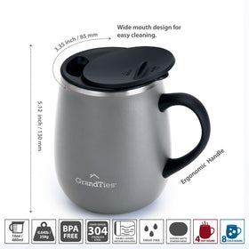 GRANDTIES double-walled vacuum design keeps beverages hot or cold on commutes.
