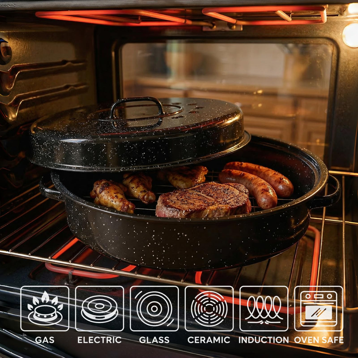 Granite Bowl 16-pound capacity accommodates sizeable poultry.