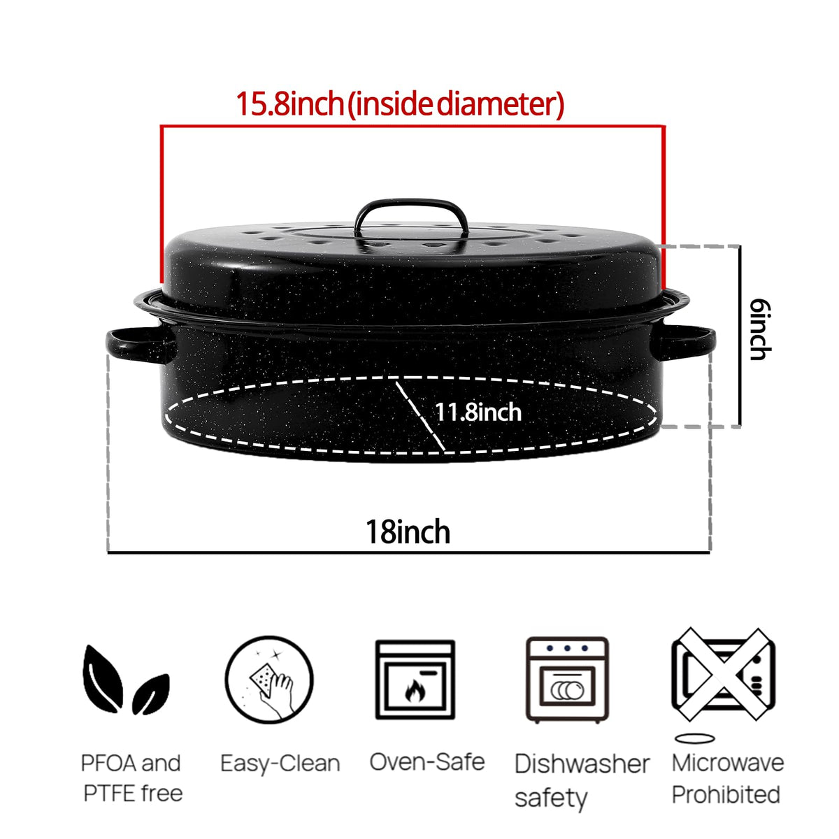Granite Bowl 18-inch roaster dimensions suitable for large roasts.