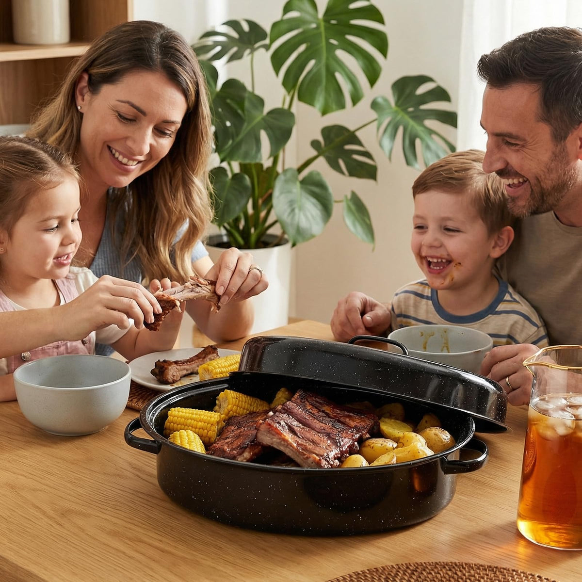 Granite Bowl carbon steel core for durable, reliable roasting performance.