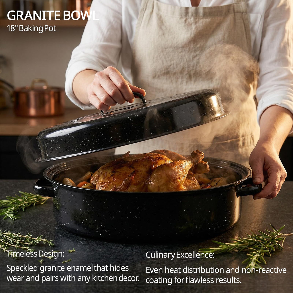 Granite Bowl enamel interior view showing smooth coating for even heat.