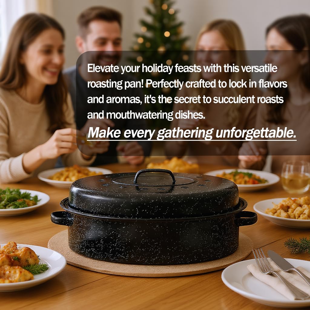 Granite Bowl enamel surface promotes even heat distribution during roasting.