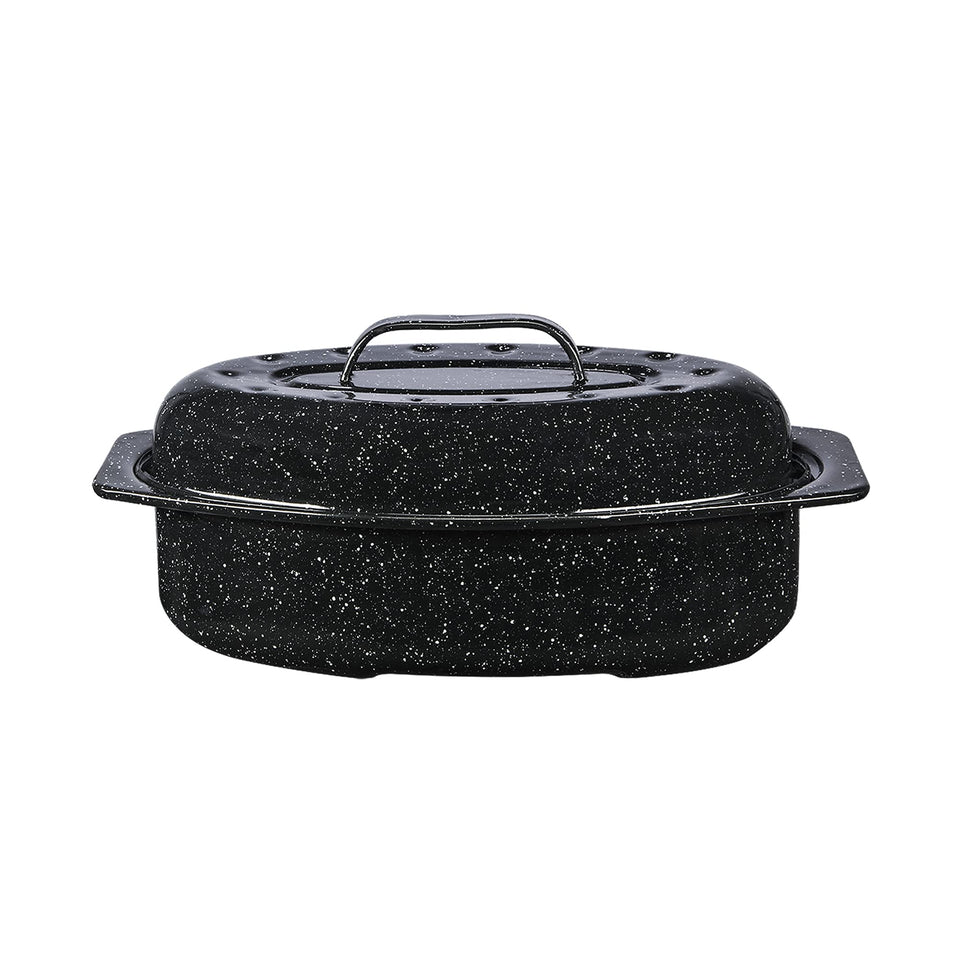 Granite Ware 13-inch oval roaster with lid for even browning and versatility
