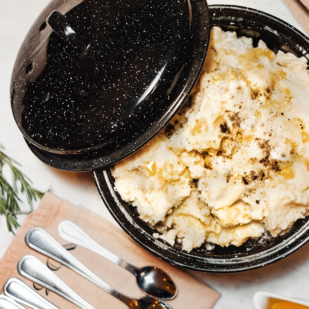 Granite Ware roaster dishwasher-safe for quick cleanup after meals.
