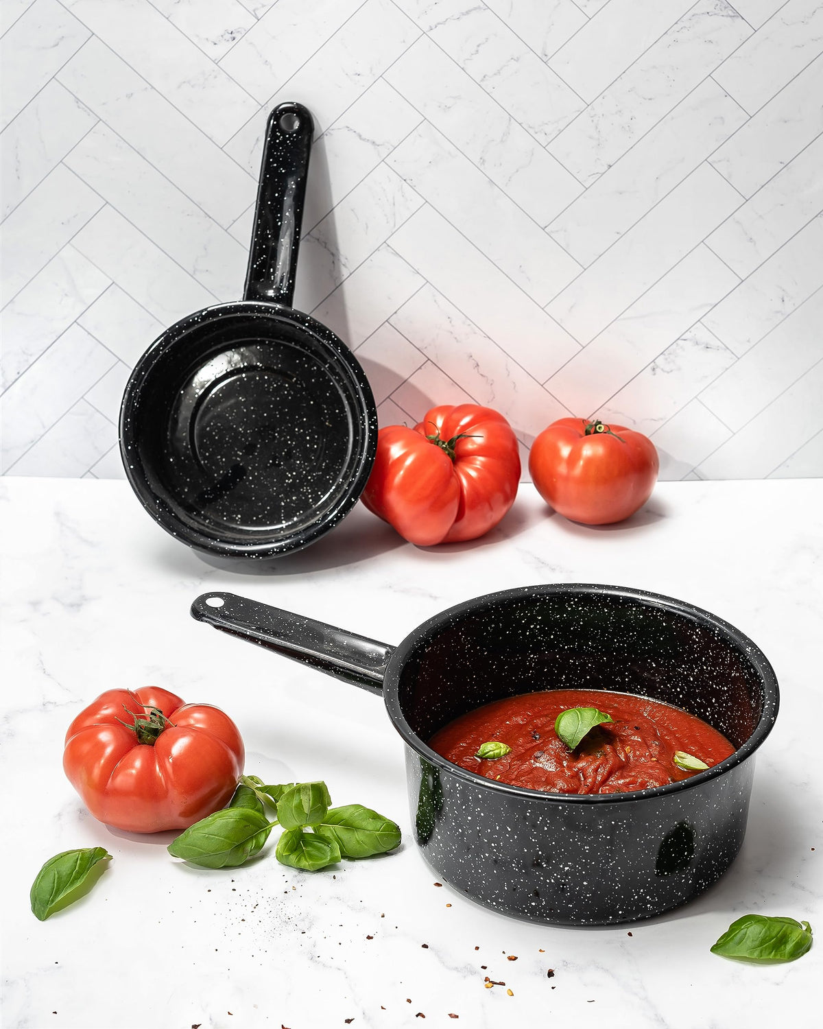 Granite Ware 2qt saucepan perfect for soups and larger portions.