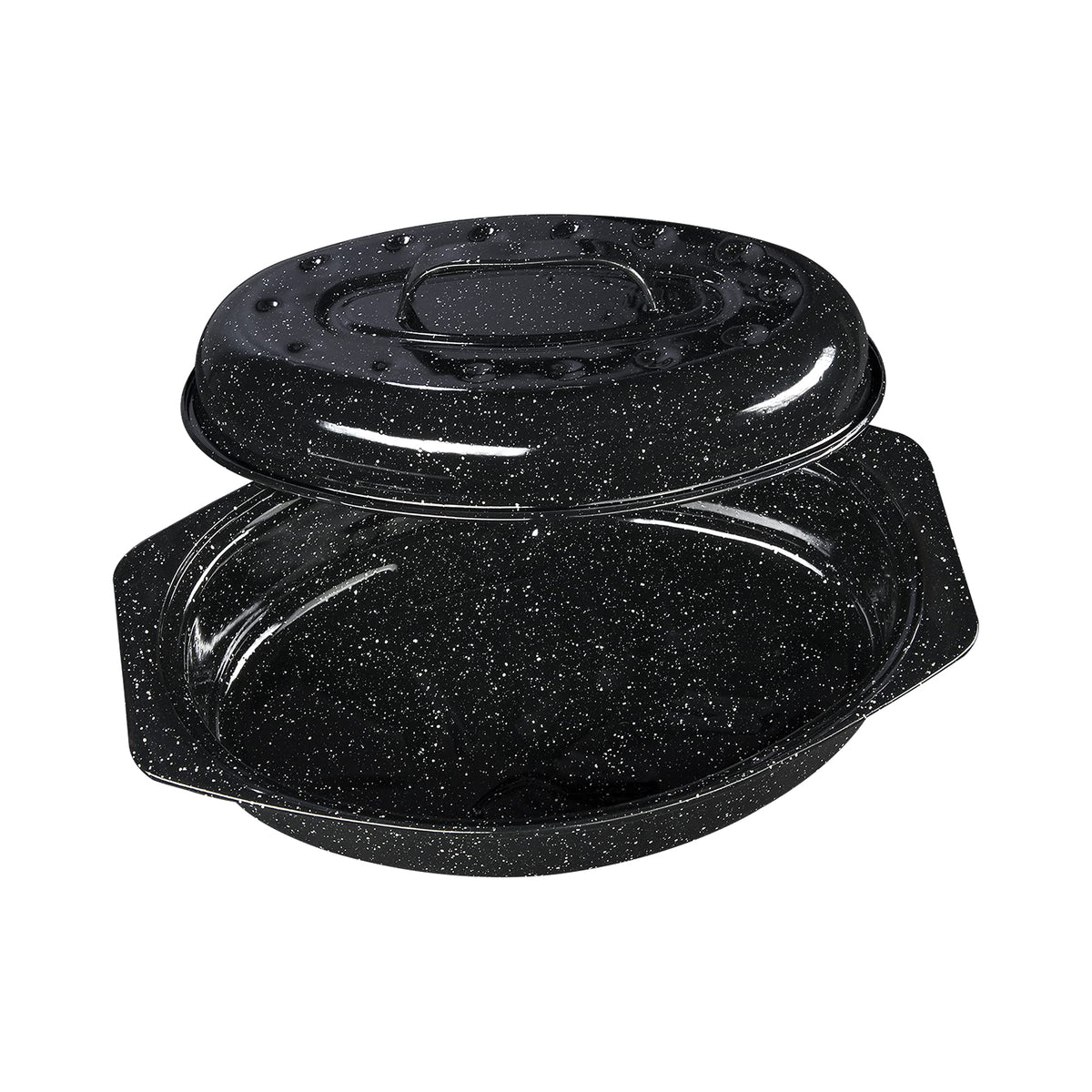 Granite Ware speckled black enamel on steel interior for durable nonstick cooking