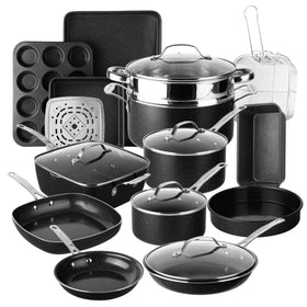 Granitestone Ceraluxe 20pc cookware box showing complete kitchen in a box for easy setup