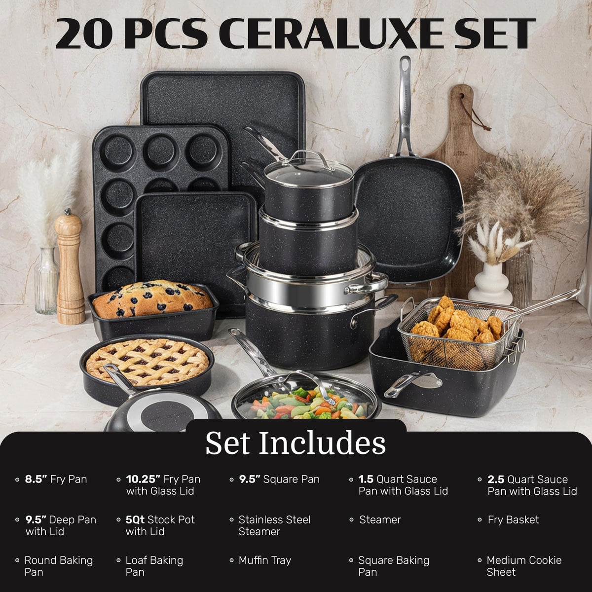 Granitestone Ceraluxe 20pc fry pan demonstrating fast heat and nonstick release