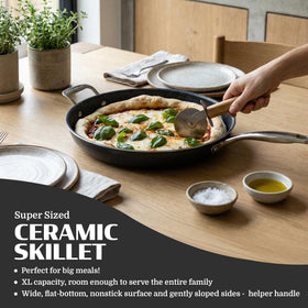 Granitestone Ceraluxe 14-inch frying pan ergonomic handle for confident flipping