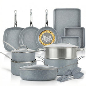 Granitestone Ceraluxe 20 piece cookware set in full kit with bakeware and utensils.