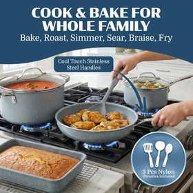 Granitestone Ceraluxe oven and dishwasher safe pans for easy maintenance.