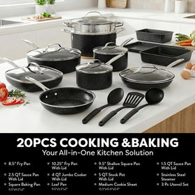 Granitestone 10-inch frying pan with lid for convenient monitoring of cooking.