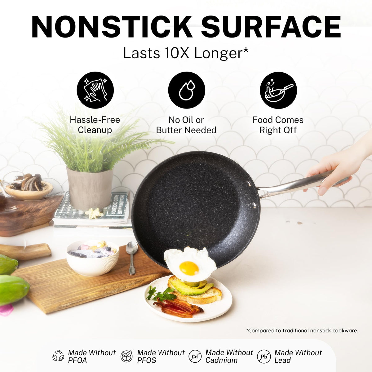 Granitestone 9.5-inch square pan with lid for even browning.