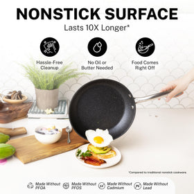 Granitestone 9.5-inch square pan with lid for even browning.