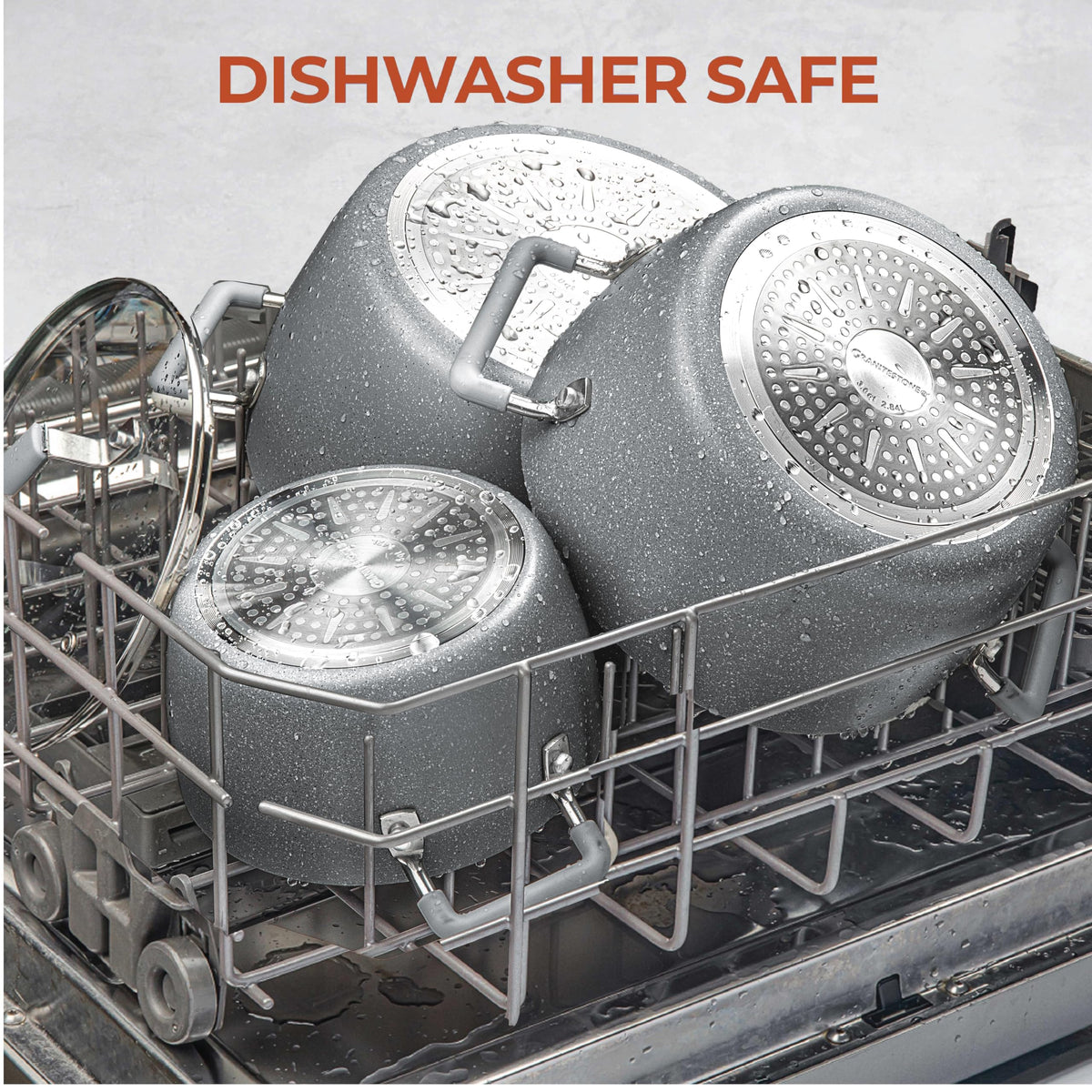 Granitestone stay cool handles and dishwasher safe design for easy cleanup.